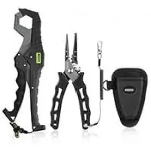 F07S Pliers and Fish Lip Gripper Combo, Hook Remover, Split Ring Pliers, Stainless Steel Saltwater Tools With Lanyard and Sheath, Gift  Men
