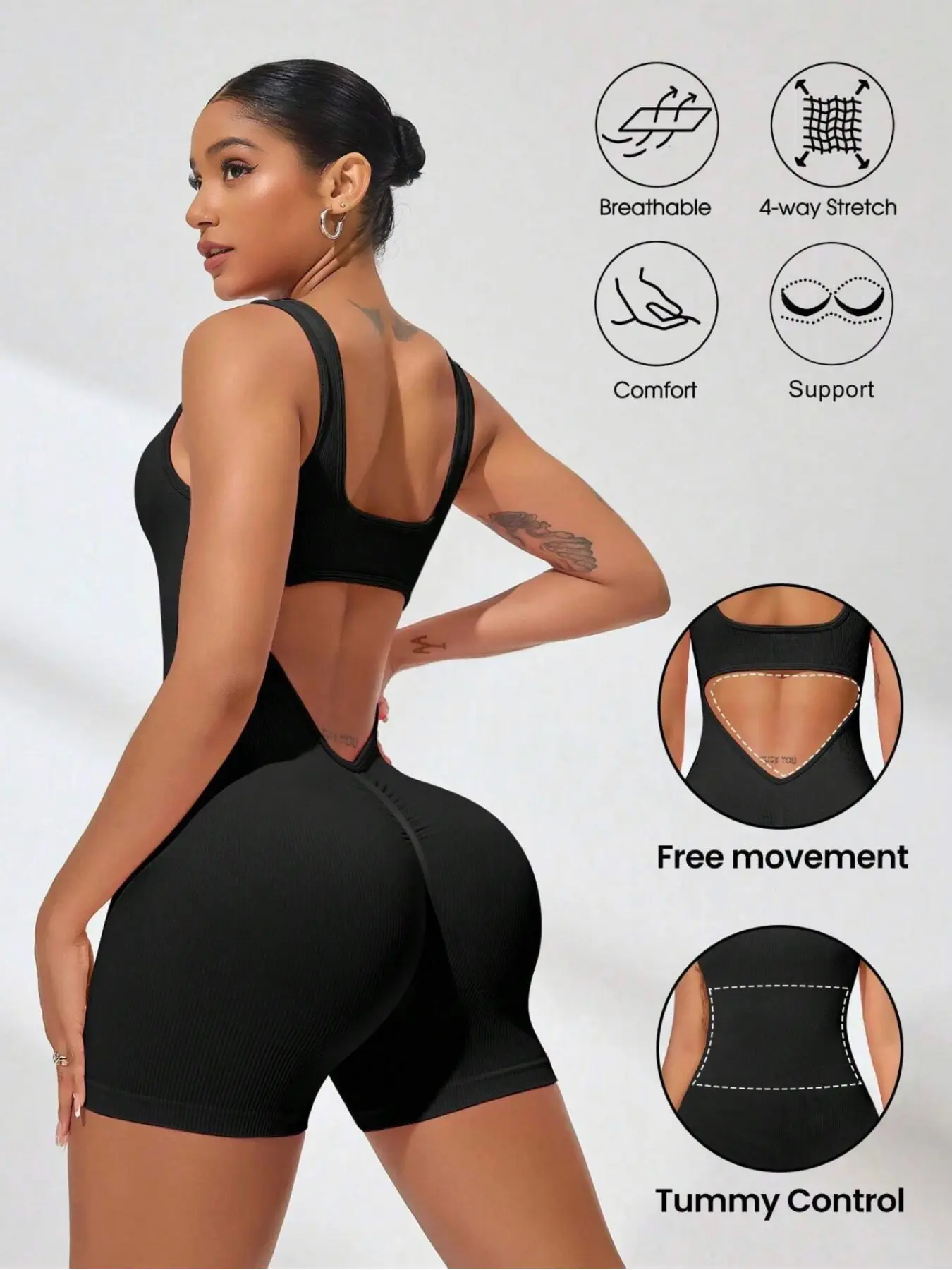 Women's Fitness Bodysuit, Slim Fit Fashion Yoga Tight, Comfortable & Stylish Activewear, Sculpting Jumpsuit, Perfect for Workouts & Daily Wear, Stretchy Jumpsuit, Fit Jumpsuits