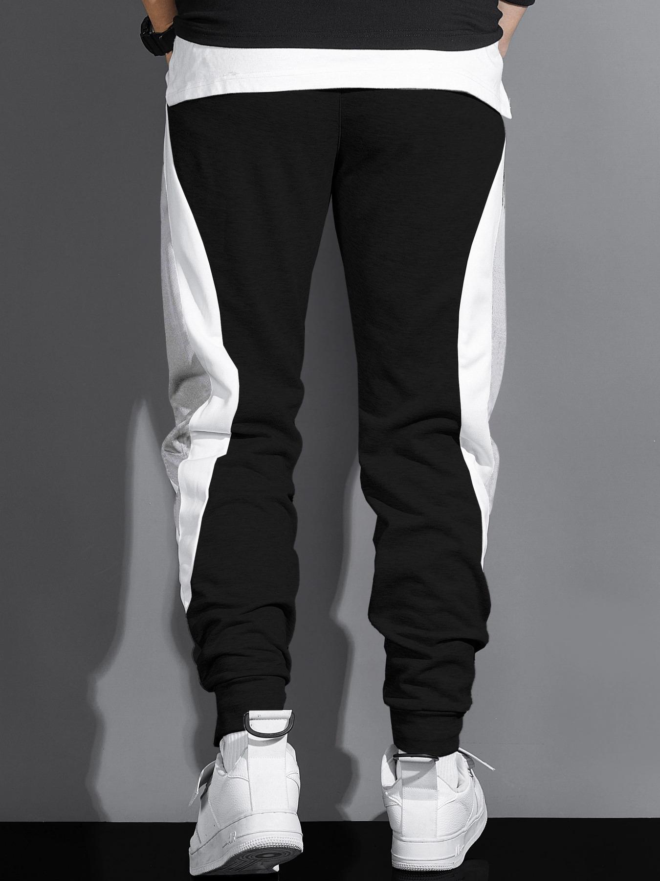 Men's Regular Fit  Splicing color Drawstring Waist Sweatpants, Casual Pocket Design Pants for Fall & Winter, fall outfit Men's Trousers for Daily Wear