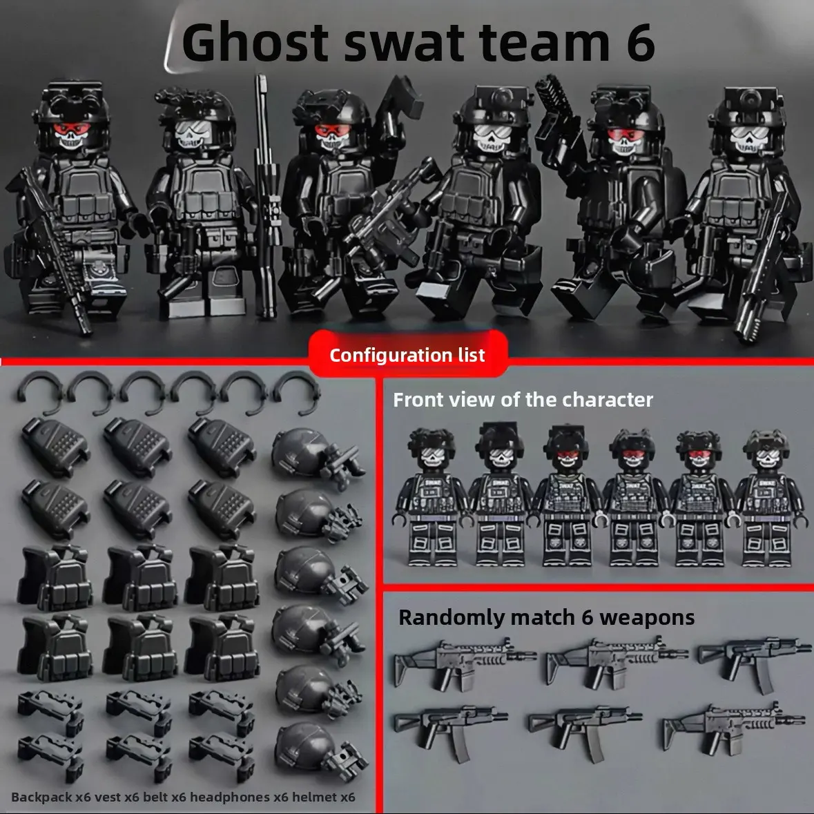 Ghost Camouflage Tactical Style Home Decor Figurines With Full Tactical Accessories, Desktop Collectible Display Set