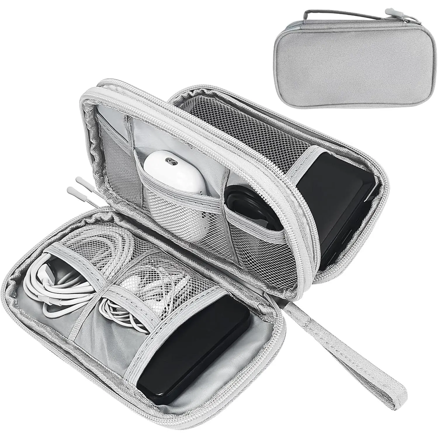 Gray Synthetic Low Profile Tech Organizer Pouch - Travel Electronics Accessories Case with Sections for Cables, Portable Console, Hard Drive, Slim EDC Bag for Business Trip, Secure Hold Durable Bag, Computer Accessories