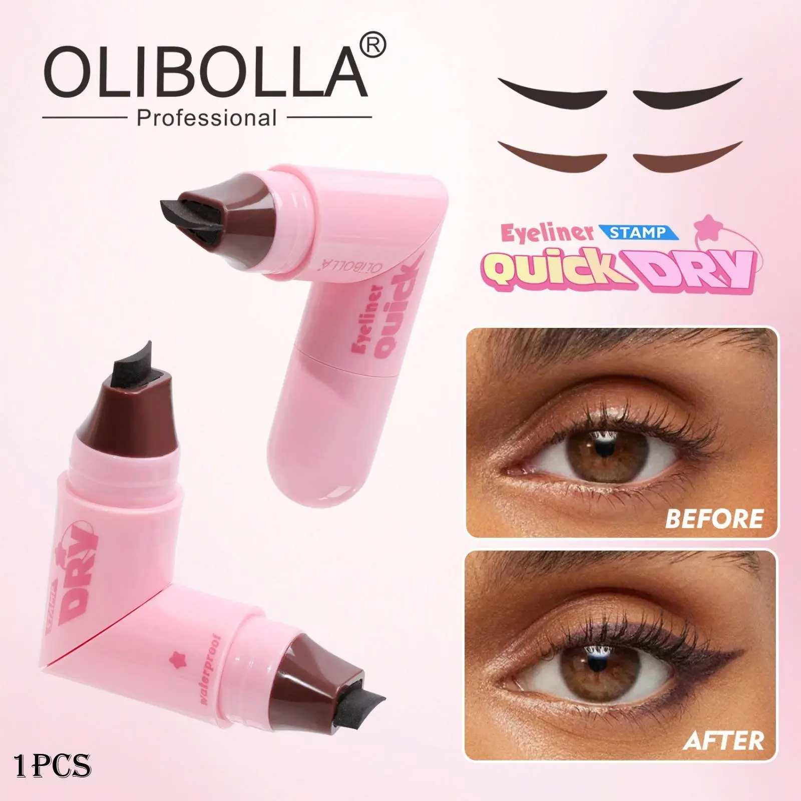 Integrated Double Head Seal Pen Eyeliner Pen, One Print Forming, Non Smudging Eyeliner Liquid Pen, Color Rendering, Durable, Suitable for Beginner Students' Daily Eye Makeup, Eyeliner Easy