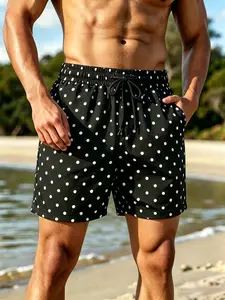 Men's Casual Polka Dot Board Shorts, Lightweight Breathable, Elastic Waist, For Vacation, Pool & Daily, Drawstring Swim Shorts