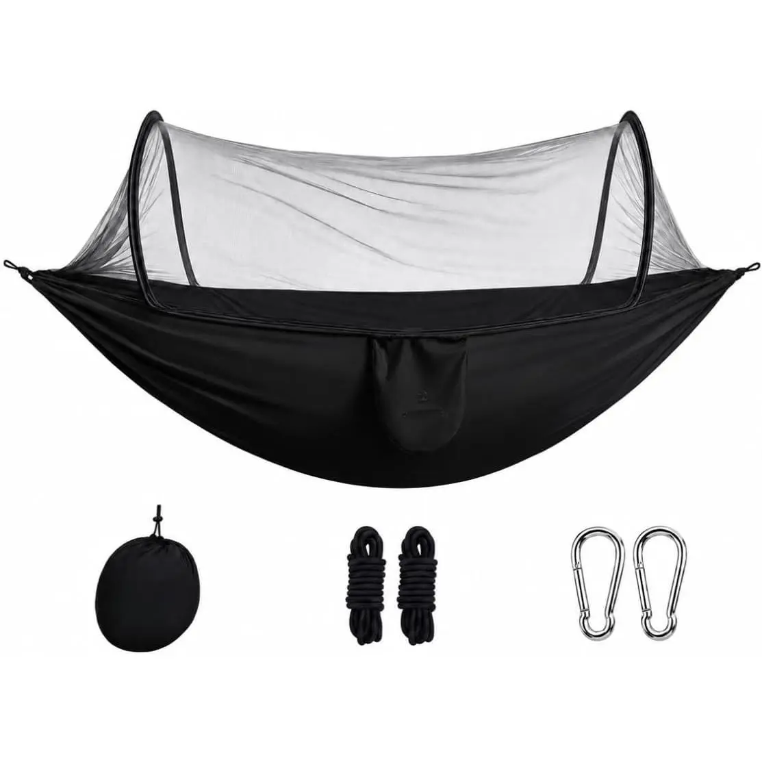 Camping Hammock with Mosquito Net, 770 lbs Portable Hammock with Tree Straps, 2-in-1 Double/Single Travel Hammock Tent for Outside/Indoor/Backpacking/Beach (Black)
