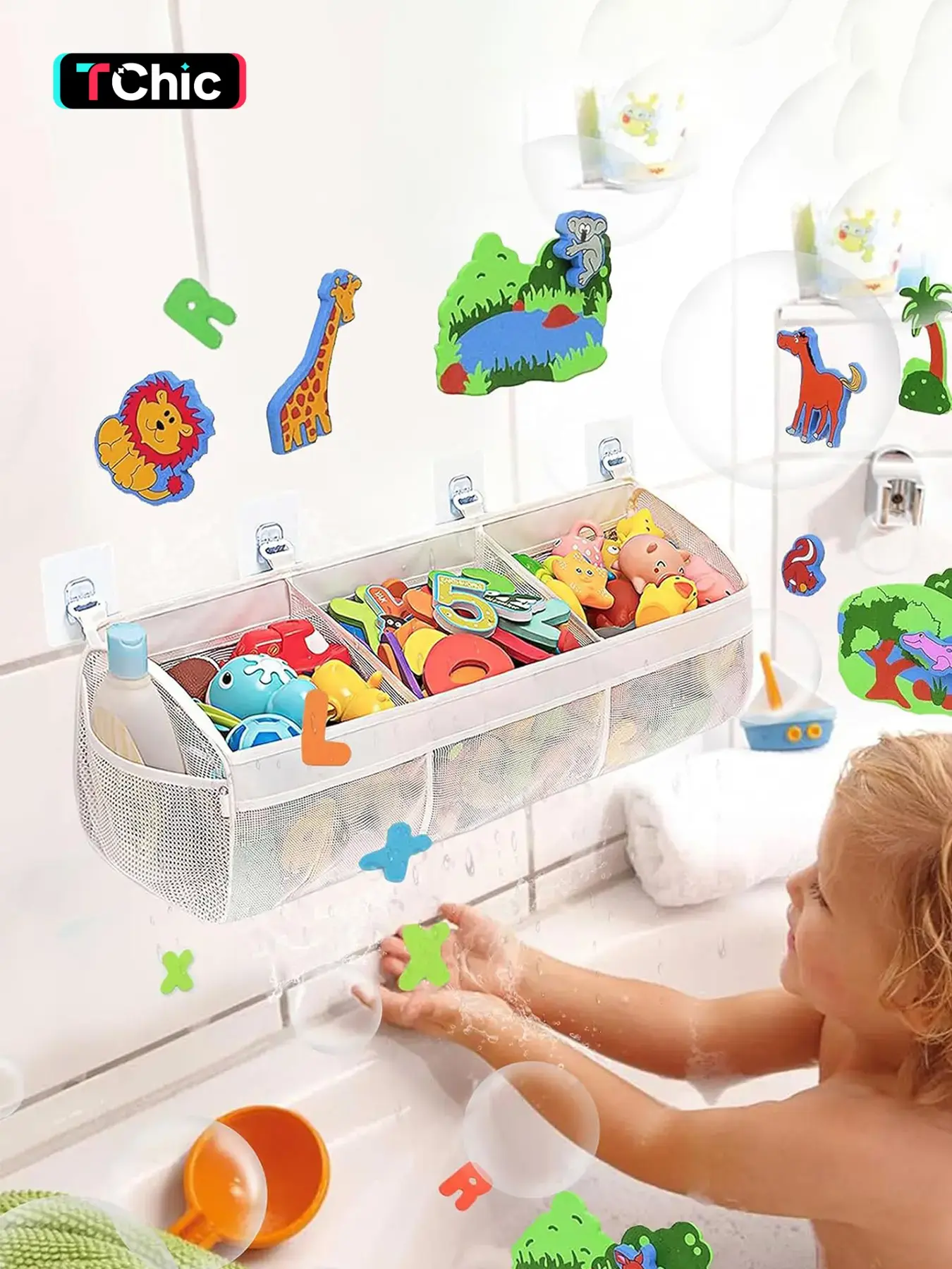 Mesh Bath Toy Storage Bag, Large Capacity Bath Toy Holder, Durable Bathroom Storage Bag, Easy To Hang and Dry, Suitable for Children's Toys and Bathroom Accessories, Toiletry Bags