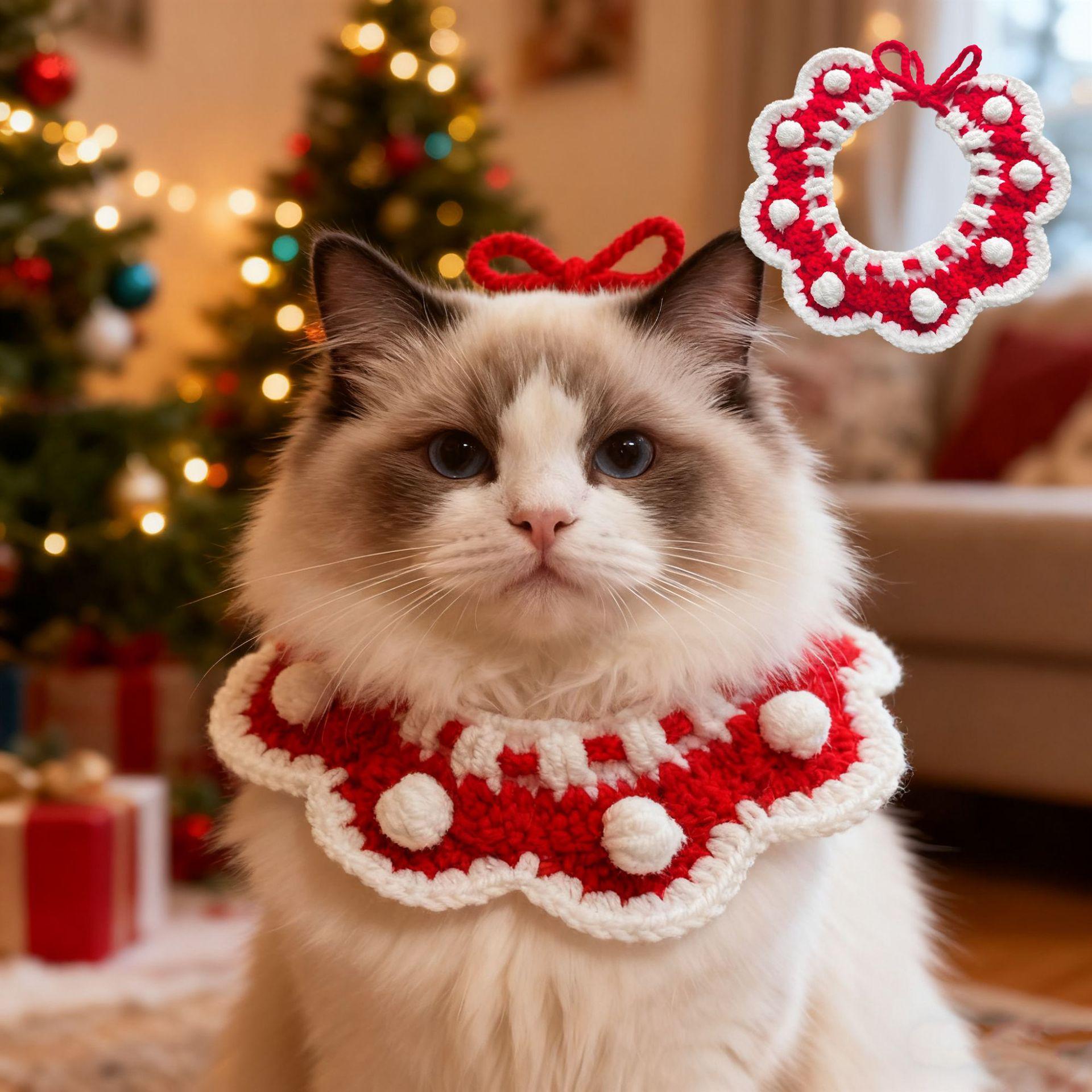 Cat and dog neck scarves, pet Christmas accessories, knitted collars, cute British Shorthair and Teddy designs, cross-border wholesale
