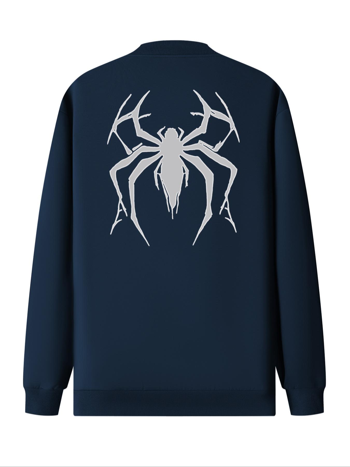 Men's Spider Print Zip Up Baseball Collar Jacket, Casual Long Sleeve Pocket Outerwear for Daily Wear, Fashion Men's Clothes for All Seasons Stretchy Fabric