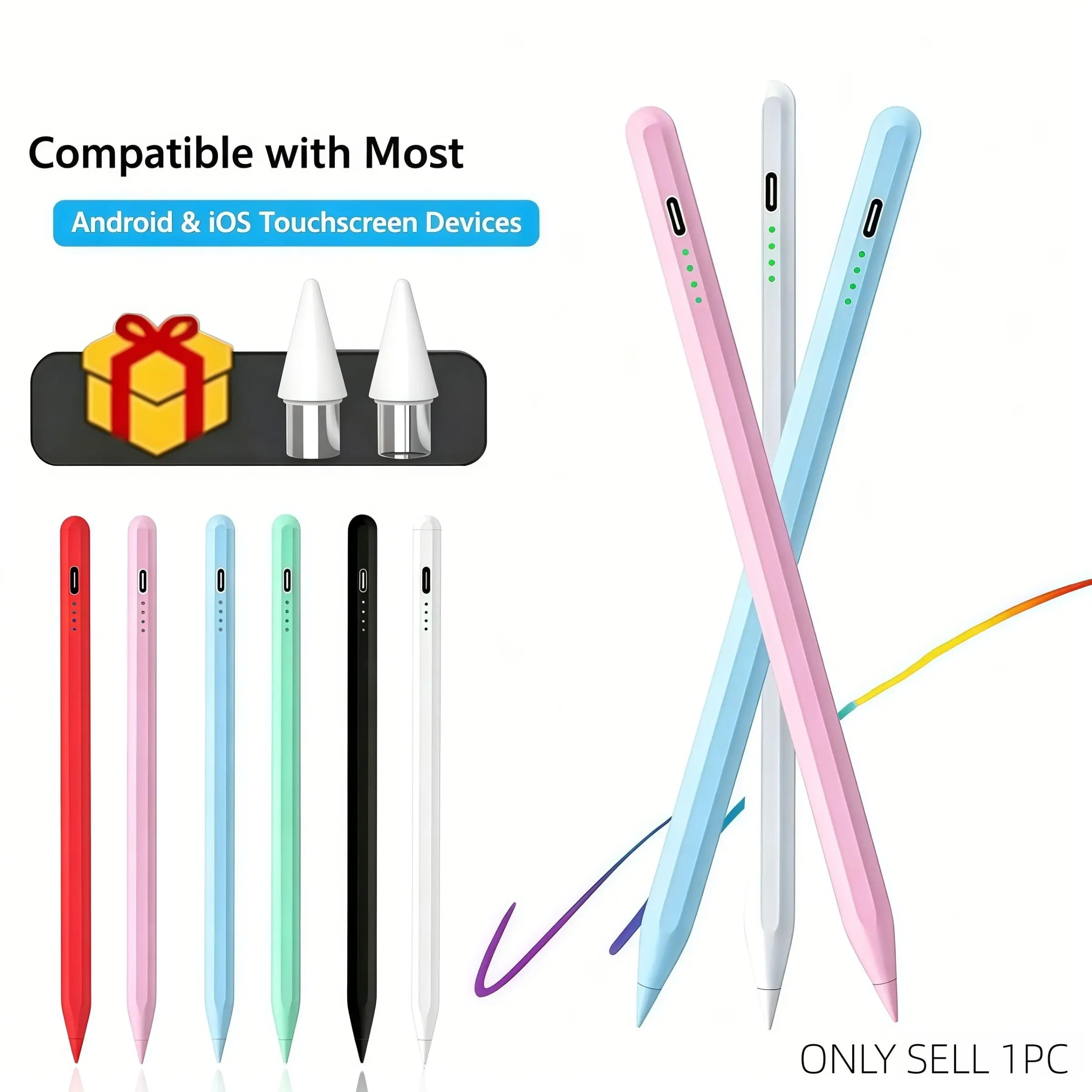 Universal Stylus Pen with Battery Indicator, Fine Tip Touch Screen Pencil for iPad, Android Tablet, iPhone, Drawing, Note Taking, Touchscreen Pen