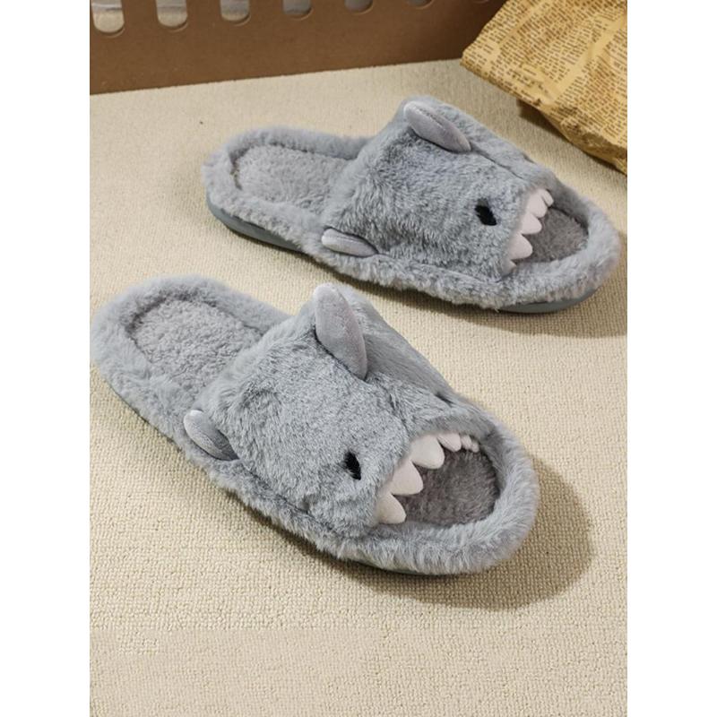 (New)2024 Cute Plush Shark Slides for Men, Soft Fuzzy House Slippers, Warm Anti-slip Slippers, Boy's Kawaii Comfort Walking Shoes, Footwear