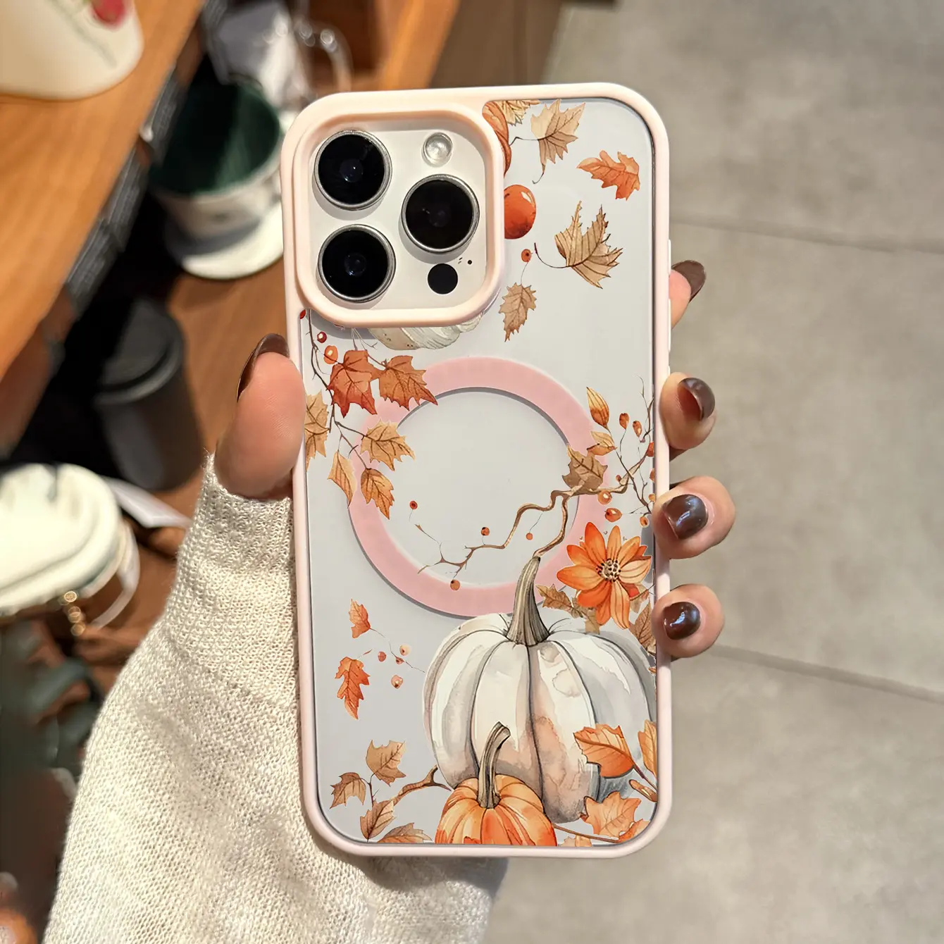 MagSafe Magnetic Autumn Pumpkin & Maple Leaf 2D Printed Smartphone Case - Shockproof Hard Acrylic Back, Soft TPU-Silicone Edge, Protection for iPhone 17 Pro Max/16/16e/15/14 Plus/13/12/11/X/XS, Valentine's Day Gift