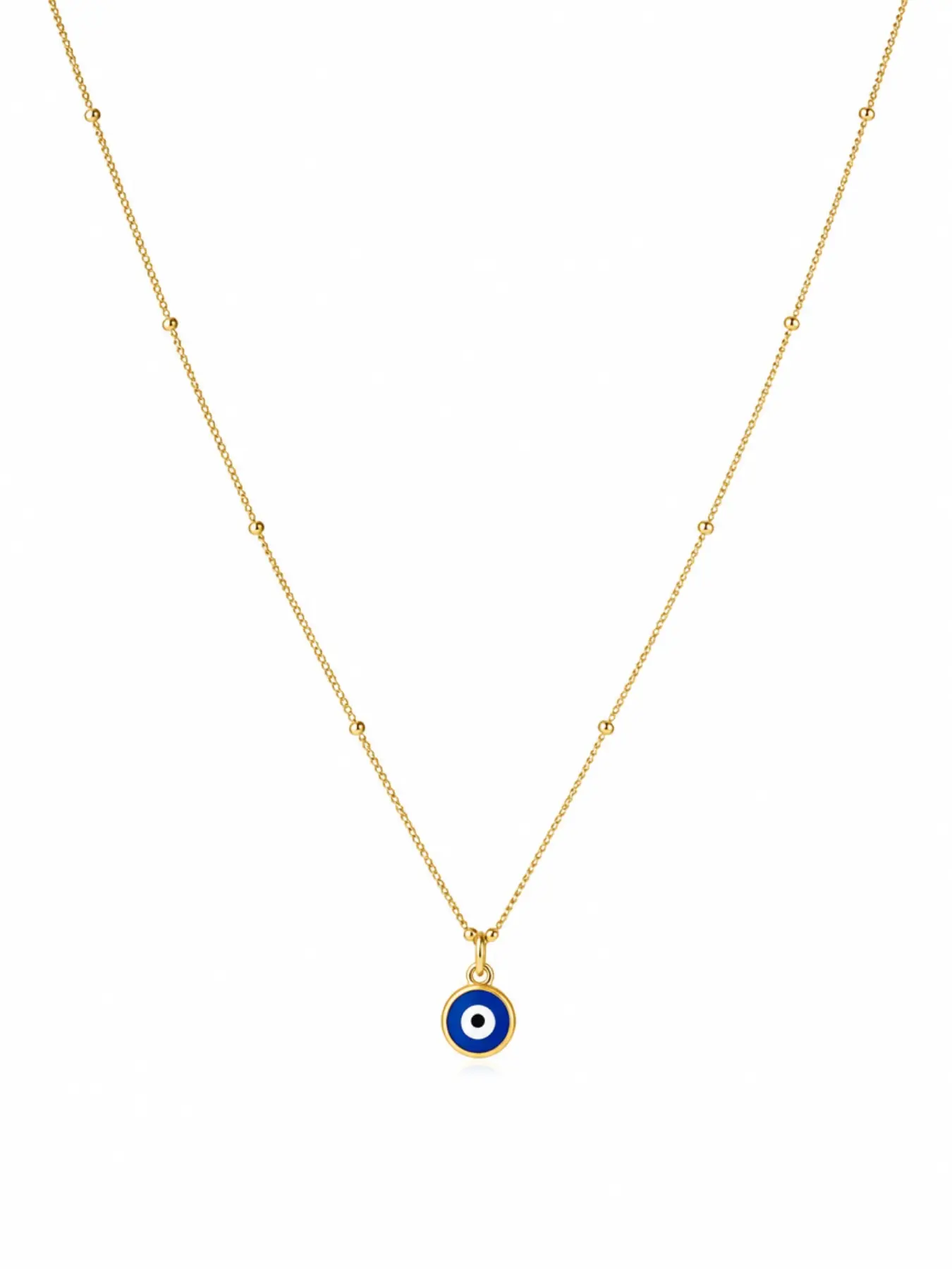 Stainless Steel Enamel Evil Eye Necklace For Men & Women, Mini Blue Eye Protection Pendant, Tarnish‑Resistant Waterproof Minimalist Beaded Chain, Everyday Wear Trendy Unisex Amulet Jewelry