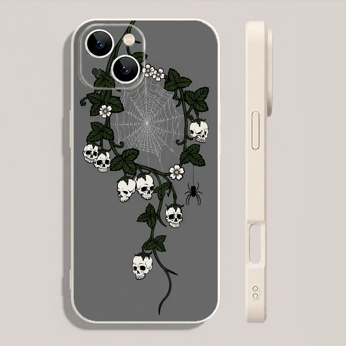 Skull Berry Vine Spiderweb Phone Case Dark Botanical Gothic Soft Silicone Cover for iPhone 17 16 15 14 13 12 11 X Plus Pro Max Spooky Season Gift