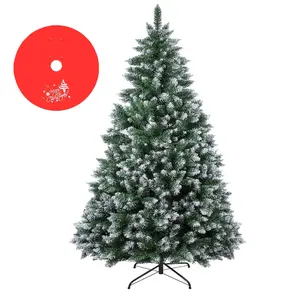 7FT/8FT Classic Green-White Pine Pre-Artificial Christmas Tree, Home Festive Decoration, Easy Assembly, Metal Hinges, Foldable Base, Unlit No Ornaments, Fully Fluffed Durable PVC Branches