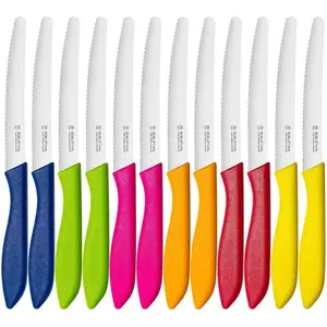 Stainless Steel 12-Piece Steak Knife Set, Sharp Serrated Multi-Color Table Knives Ideal for Cutting Steak Fruits and Vegetables
