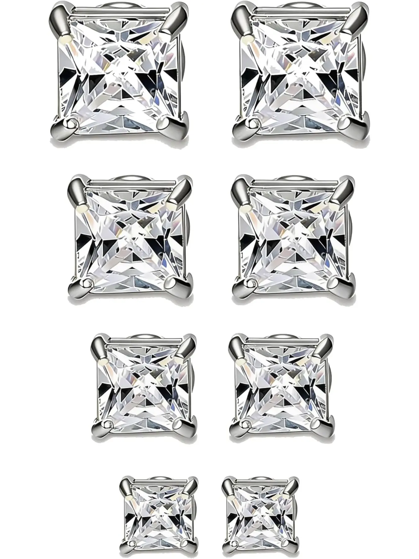 4-7MM Magnetic Earrings for Men Women Gold/Silver Square Cubic Zirconia Stud Earrings Sparkling Ear Jewelry for Non-Pierced Ears Hypoallergenic Stainless Steel Fake Earring Not Easy to Fall off