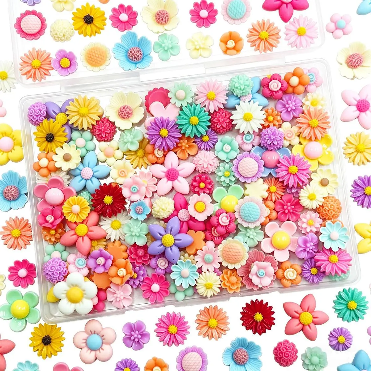 Flatback Resin Flower Charms 100PCS Mini Resin Flatback Daisy Flower Beads Charms Cabochons Embellishment for Craft Making Scrapbooking Accessories DIY Hair Clip Decor