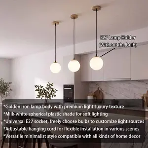 Modern Minimalist Ball Pendant Light, Base, Milk Diffuser, Adjustable Chain, E27 Socket, Suitable for Bedroom, Dining Room, Kitchen