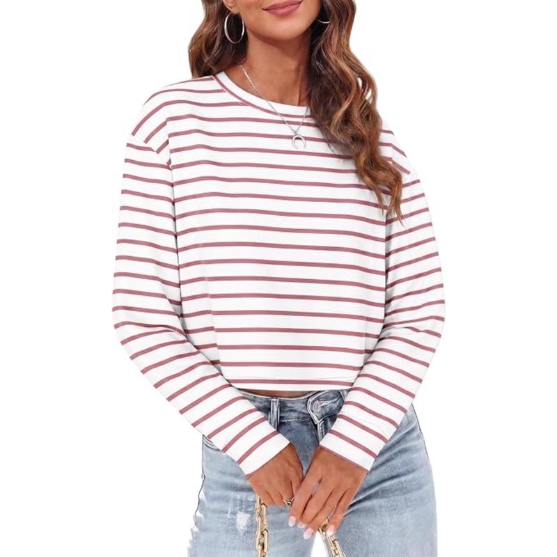 Tankaneo Women's Long Sleeve Crop Top - Relaxed Loose Fit, Classic Crew Neck, Lightweight Poly-Cotton Blend, Fall Casual Basic Wear (2026)