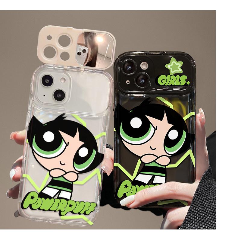 Powerpuff Girls Pendant Phone Case For iPhone 17 Pro Max 16 15 Plus 14 13 Pro Lens Flip Mirror Silicone Shockproof and Drop-Proof Protective Cover