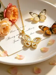 Butterfly Zircon Necklace Series, Five Styles Available, Rhinestone, Marquise, Pearl, Asymmetric, Mini, Elegant Pendant, All Seasons
