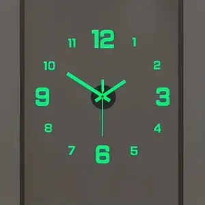 Modern Silent Night Glow Digital Wall Clock, Self-Stick Acrylic Mirror Design, Battery Powered, Living Room and Study Decor