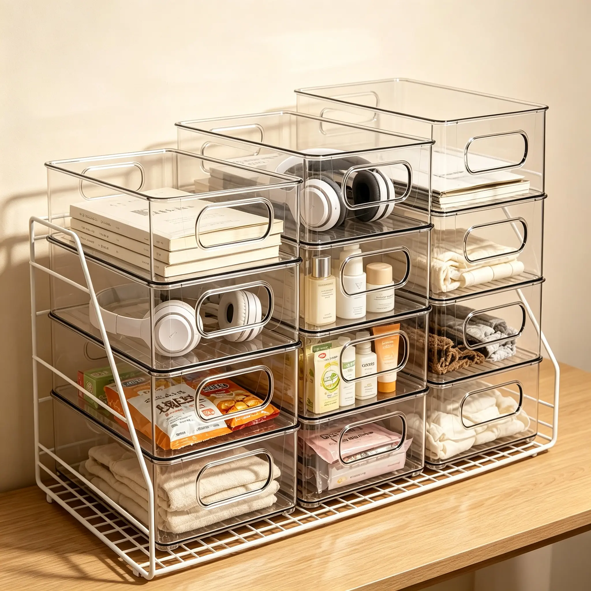 3/6/9Pack Clear Fridge Storage Bins with Dual Side Handles, Stackable PET Refrigerator Organizer Containers, Multi-Size Kitchen Pantry Storage Baskets for Fruits, Vegetables and Snacks