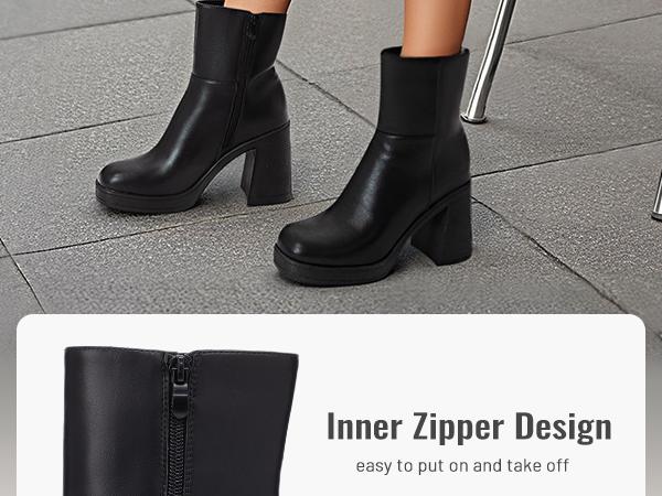 Athlefit Women's Platform Ankle Boots High Chunky Block Heel Square Toe Boots Fashion Dress Heeled Booties Footwear Walking Shoes