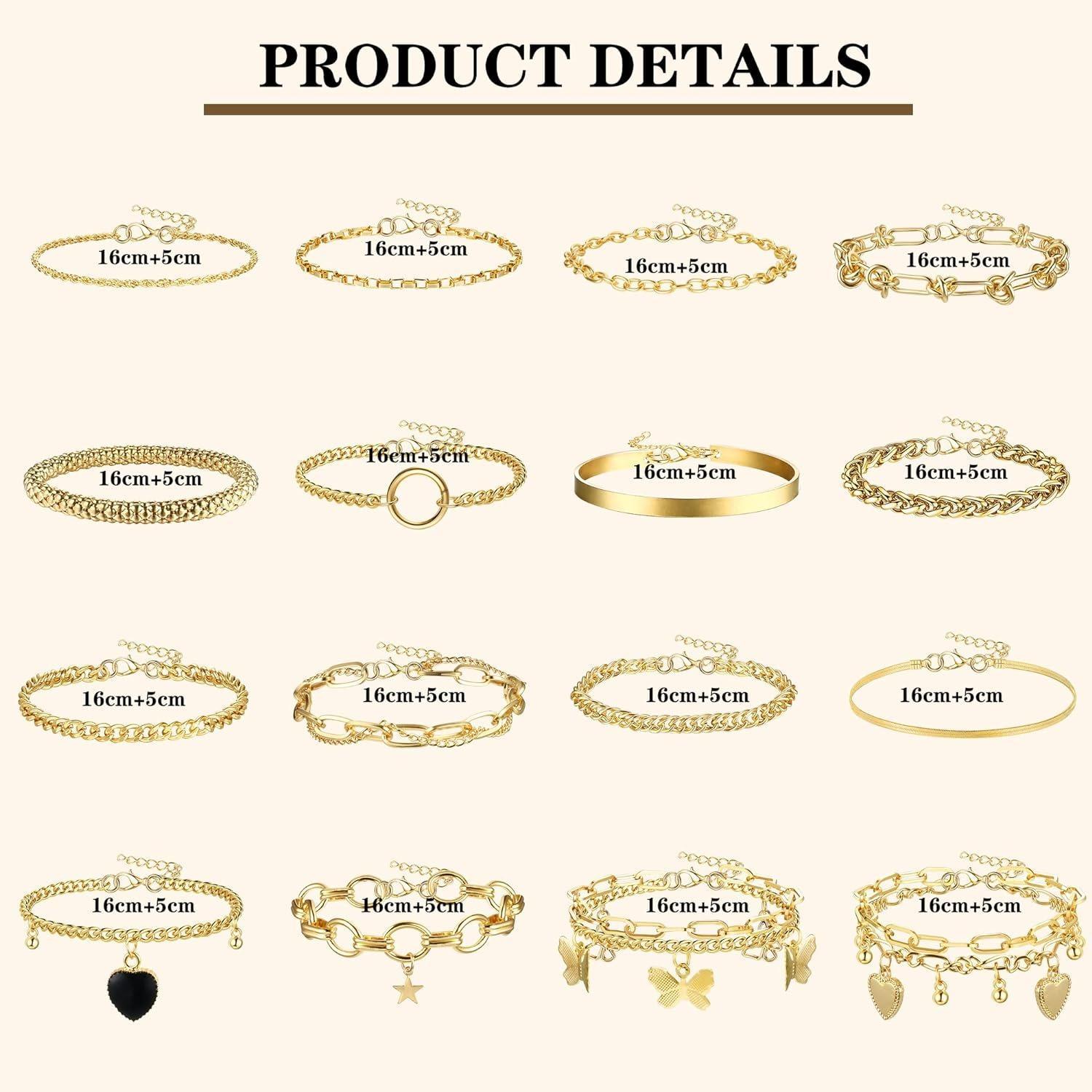 Jstyle 25 Pcs Bracelet And Rings Set For Women Stack Stackable Chain Silver Golden Plated Filled Bracelet Pack Chunky Adjustable Statement Large Ring Layered Dainty Simple Bracelets And Rings Jewelry Daily