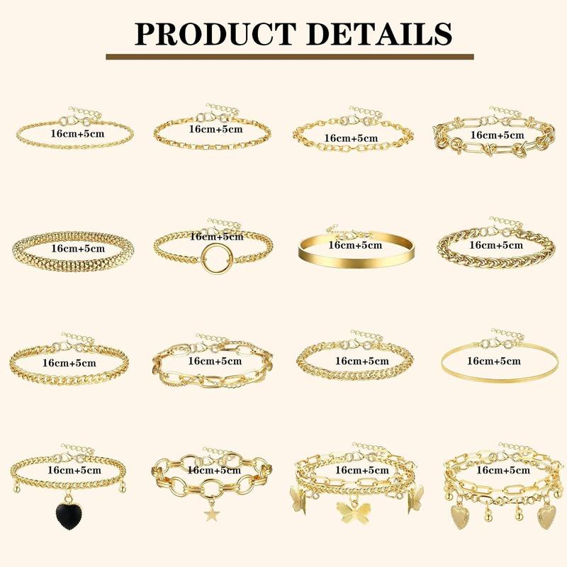 Jstyle 25 Pcs Bracelet And Rings Set For Women Stack Stackable Chain Silver Golden Plated Filled Bracelet Pack Chunky Adjustable Statement Large Ring Layered Dainty Simple Bracelets And Rings Jewelry Daily