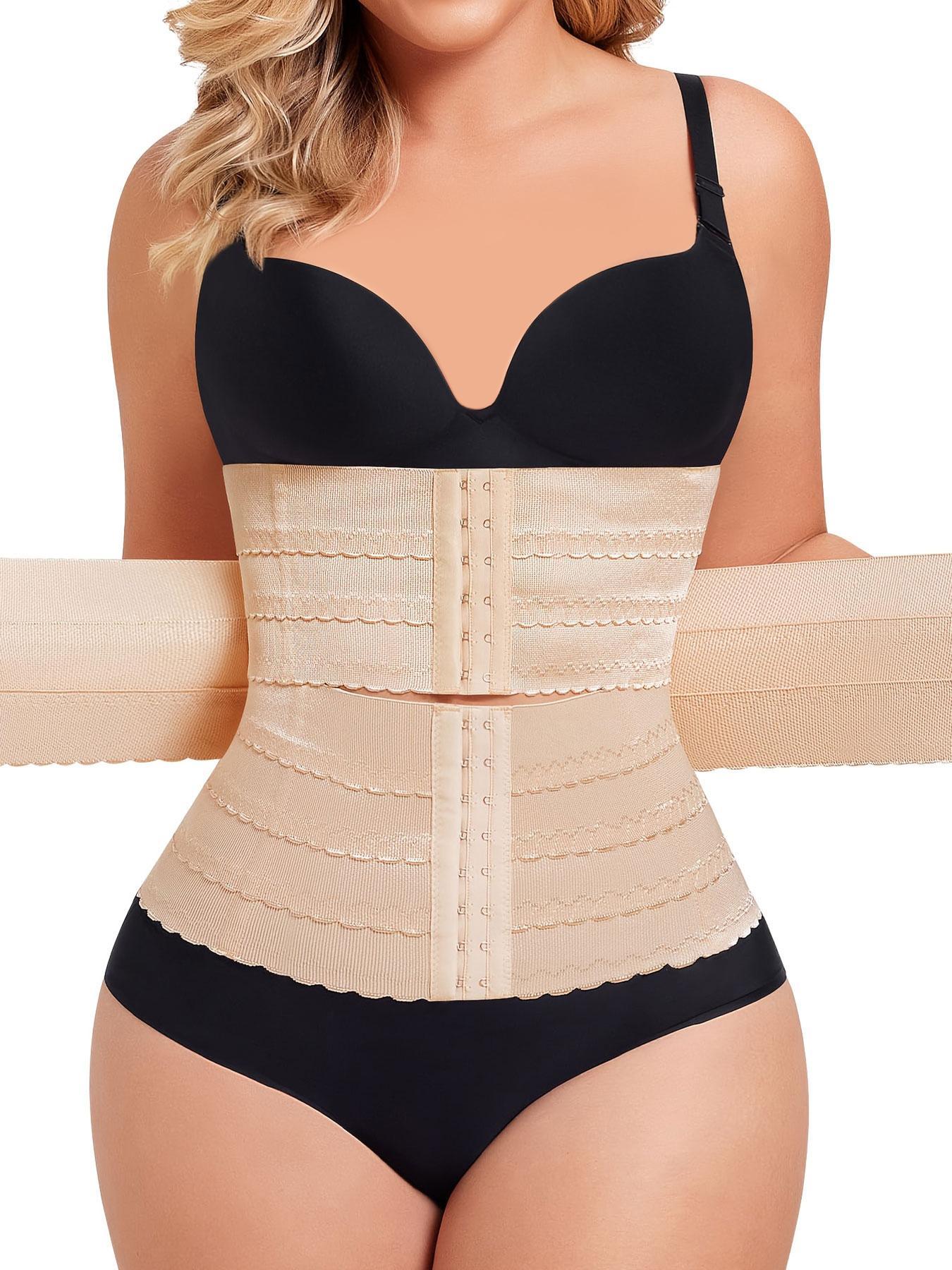 Women's Solid 3-sectional Hook & Eye Waist Trainer, High Stretch Tummy Control Corset for Daily Wear, Women Shapewear Clothes Halloween dailydrip comfyessentials midsize tiktokshopbacktoschool
