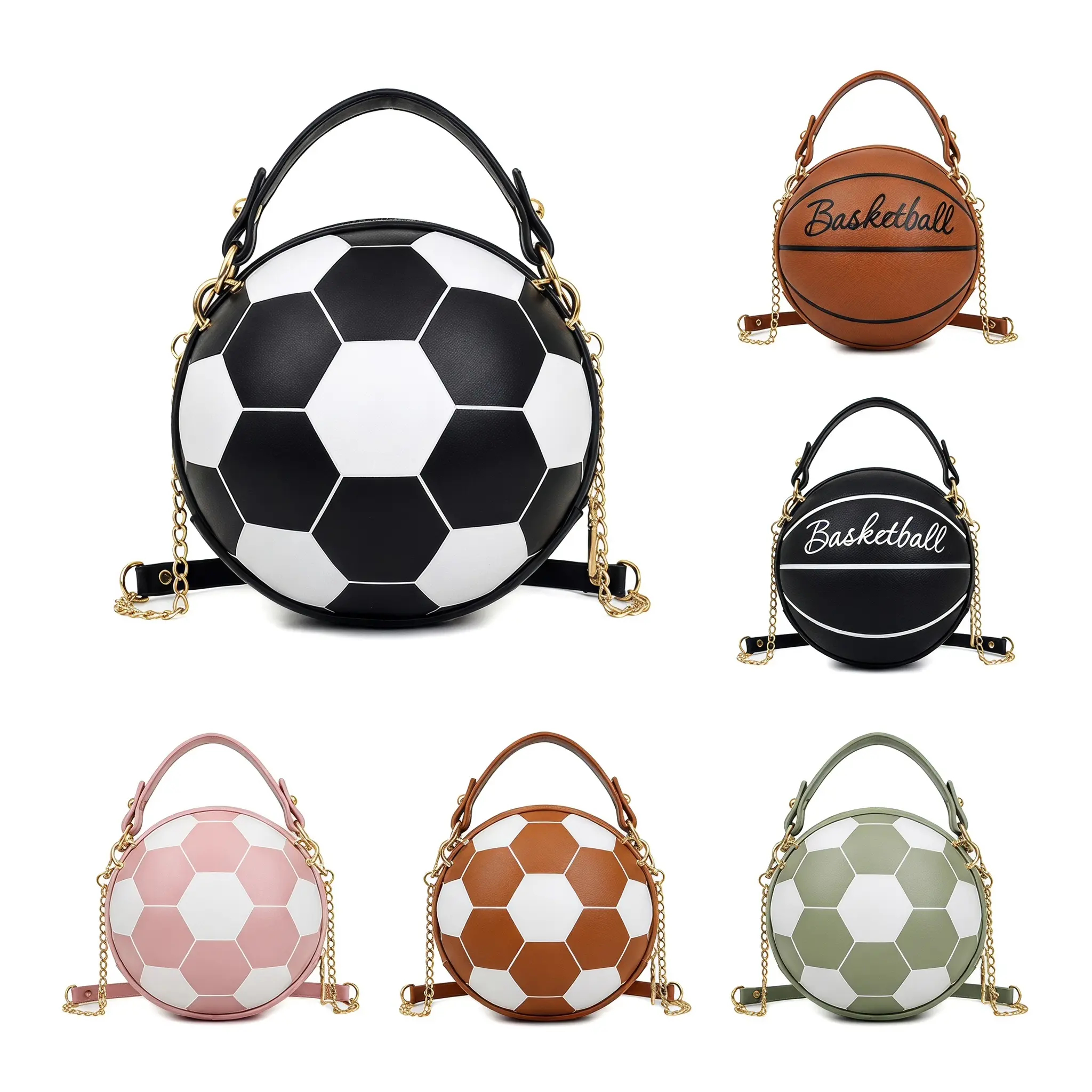 Women's Casual Round Shape PU Leather Crossbody Shoulder Bag, Soft Daily Carry Cute Small Basketball Purse with Versatile Stitching Design, Zip Closure and Phone Pocket, Adjustable, Zipper