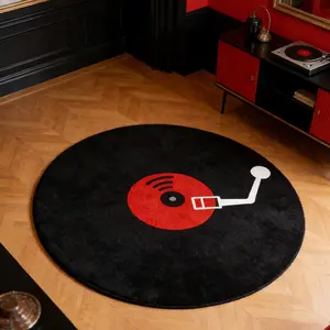 Round Vinyl Record Pattern Carpet, Soft Non-Shedding Home Decor Rug, Multi-Scene Use, Multiple Sizes Available