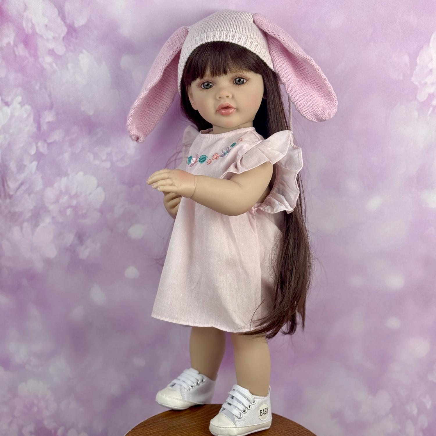 TopLink 55 CM Full Vinyl Body Reborn Baby Doll Toy For Girl Black Long Hair Princess Toddler Babies Doll Lifelike Birthday Gift Play House Bath Toy