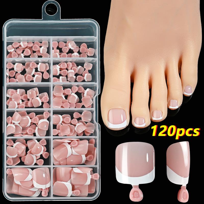 216/120Pcs Press on Toenails 9Colors Short Square False Nail Tips Glossy Nude/Pink/Brown Fake Toenail for Summer DIY Foot