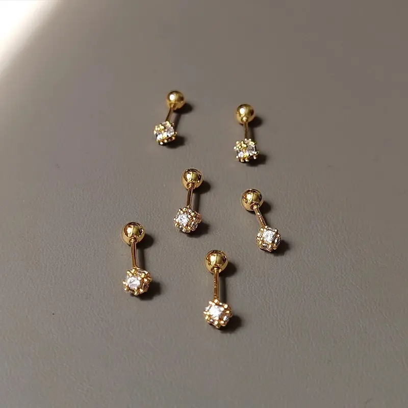 2pc   Sparkling full-diamond stud earrings for women, threaded silver pins for ear piercing care, screw-on design, unique and high-end small earrings