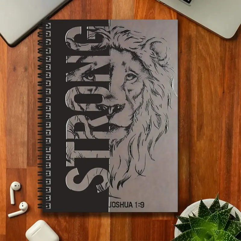 A motivational-style Bible verse notebook with a lion pattern and spiral binding, a handy helper for daily plans and notes, suitable for both work and study, a thoughtful gift choice for occasions like graduation or birthdays, perfect for journaling.
