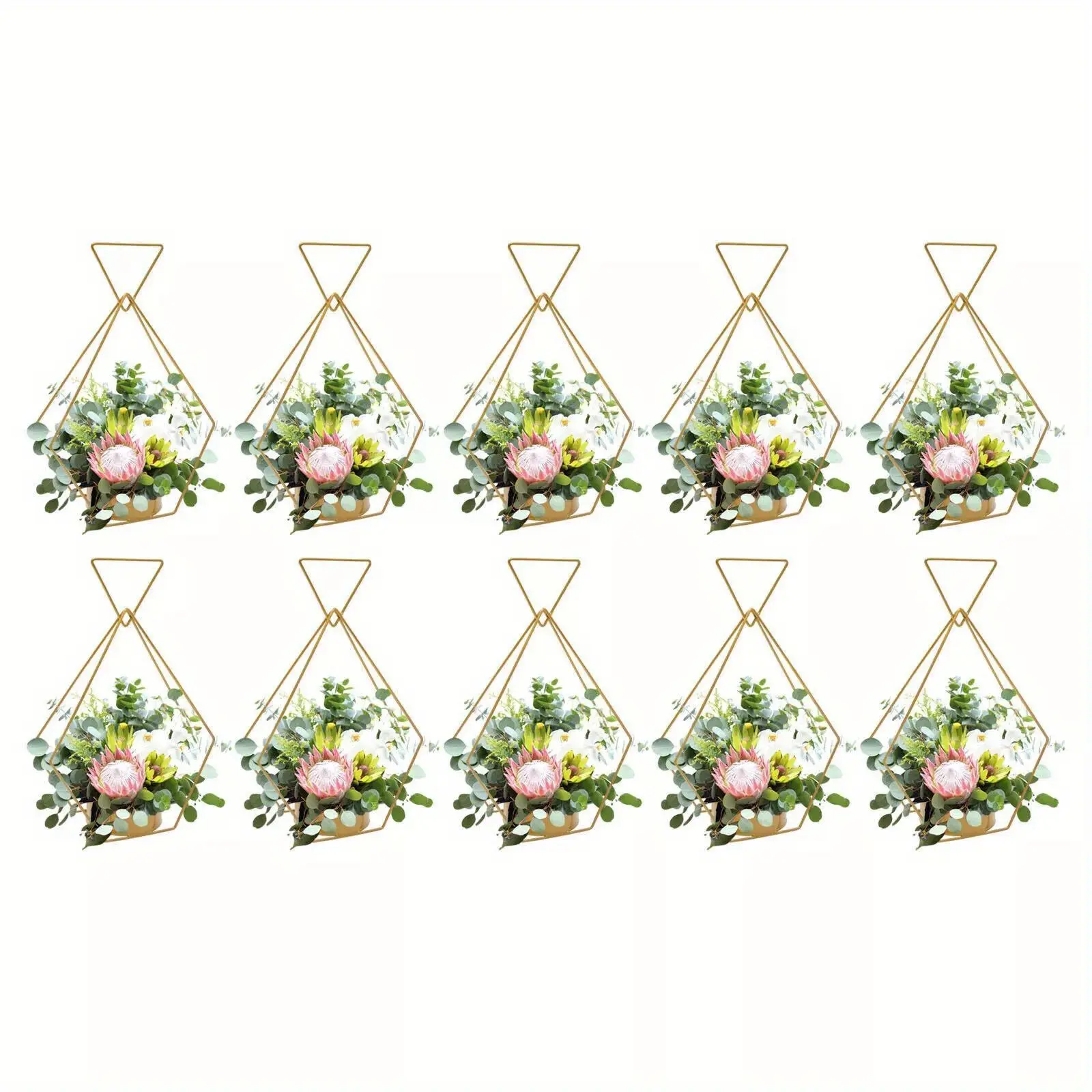 Set of 10 Golden Geometric Centerpieces for Elegant Wedding Decorations