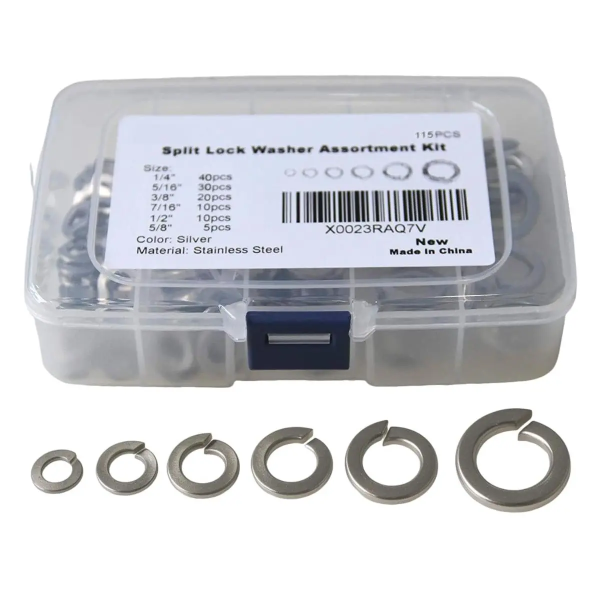 304 Stainless Steel SAE Split Lock Washers Gasket Kit, 115 Count, 6 Common Sizes (1/4“ 5/16“ 3/8“ 7/16“ 1/2“ 5/8“), Anti-Loose for Bolts and Screws, Hardware Fasteners Split Rings