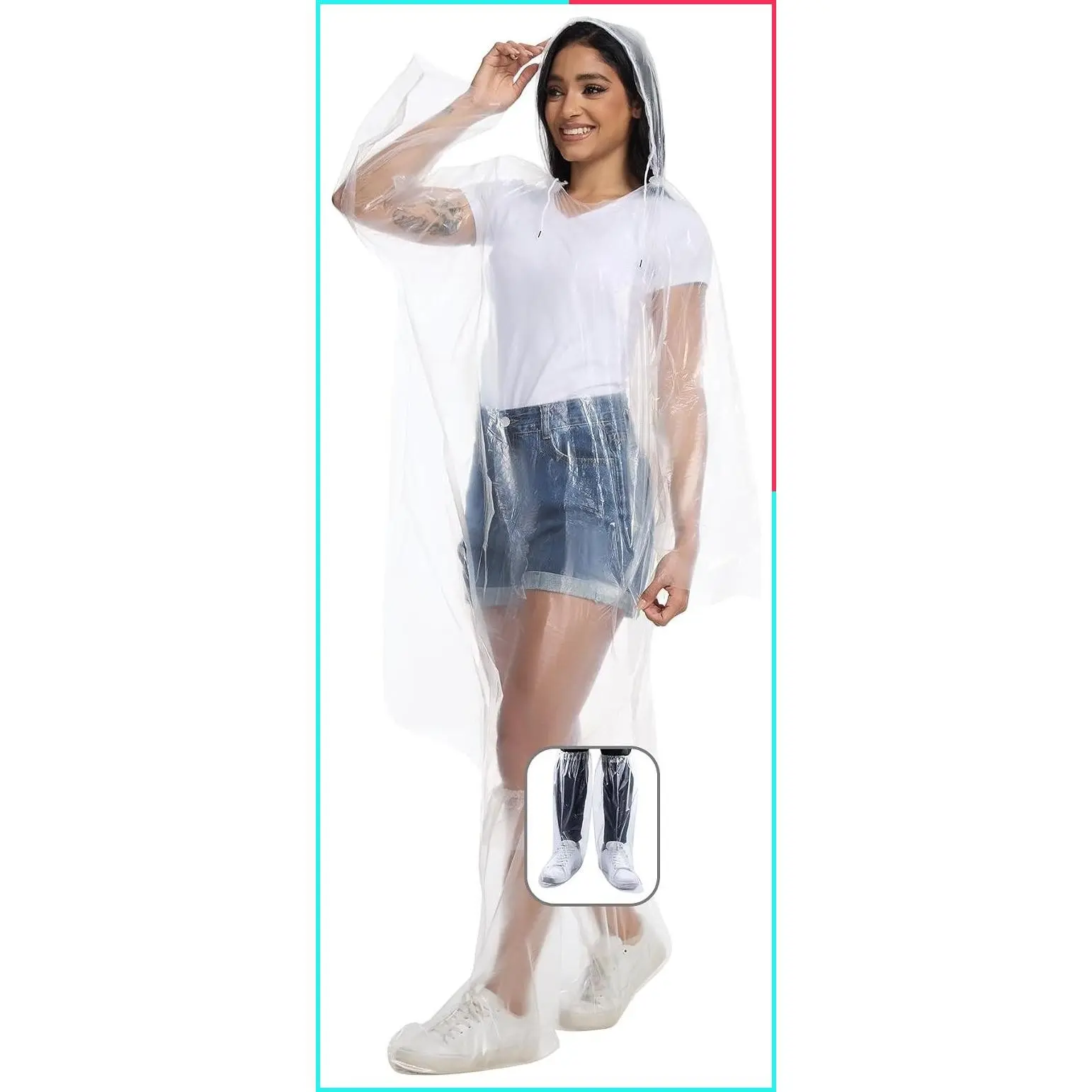 3-Pack Disposable Clear Rain Ponchos for Adults with Hoods - Emergency Raincoat Set with Waterproof Boot Covers