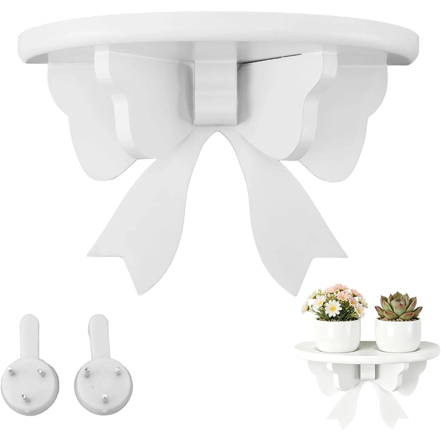 Buachois Wooden Floating Shelves,20 * 10 * 13cm Wall Mounted Butterfly Semicircle Wall Shelf,Wall Storage Rack Office Shelves Bookshelf for Bathroom, Bedroom, Kitchen, Living Room