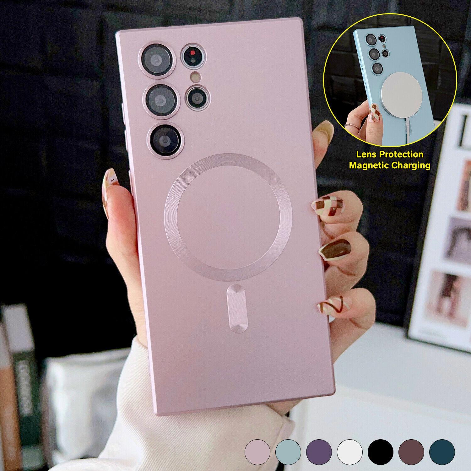 For Samsung Galaxy S24 Ultra S23 Plus S22 S21 S20 Magnetic Mag Safe Cover Matte Luxury Soft Metallic Luster Design with Camera Lens Protector, Shockproof Anti-Scratch Phone Case