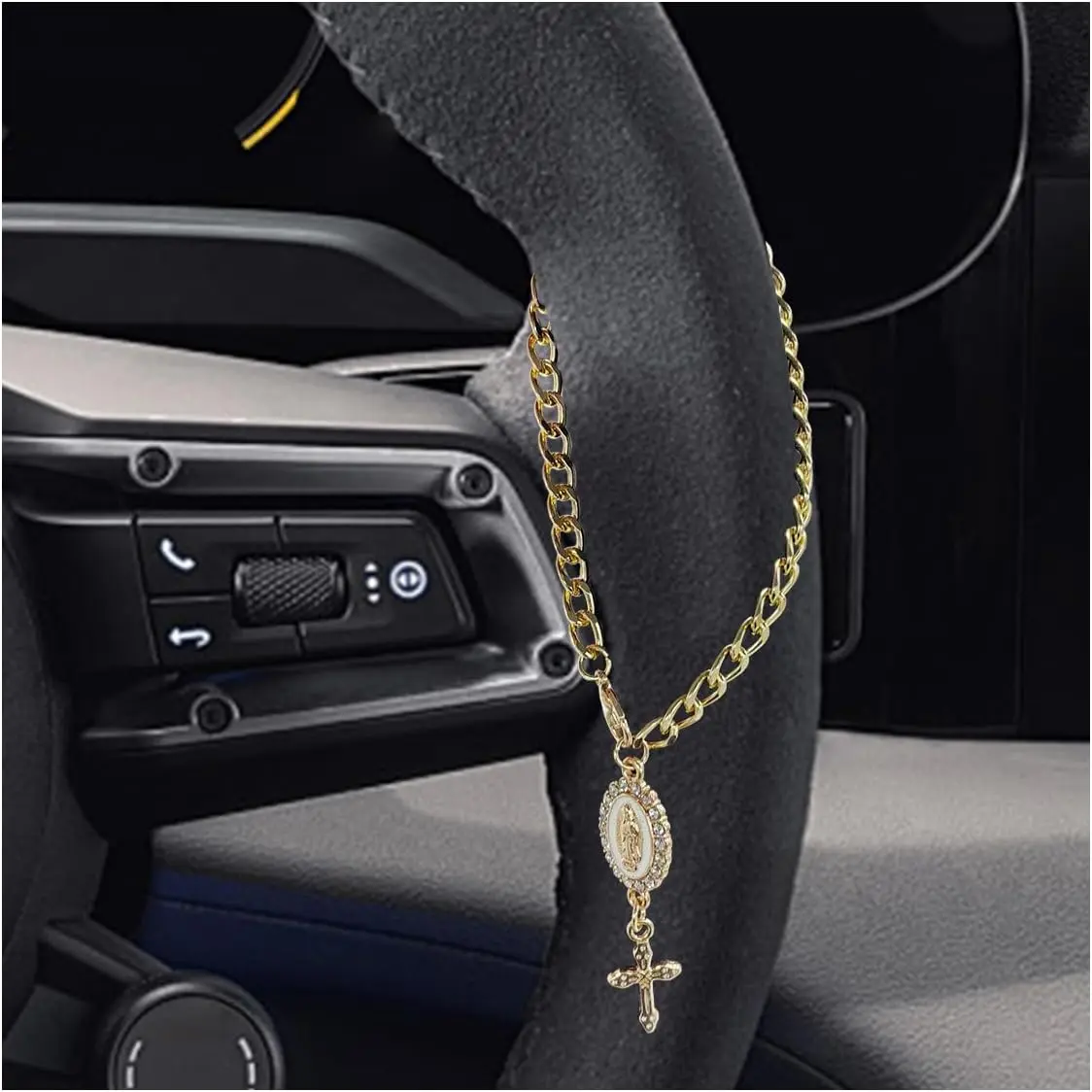 Steering Wheel Rosary Charm Accessory, Alloy   Rear View Mirror Charm, Religious Automotive Interior  Decoration Pendant for Women, Men()
