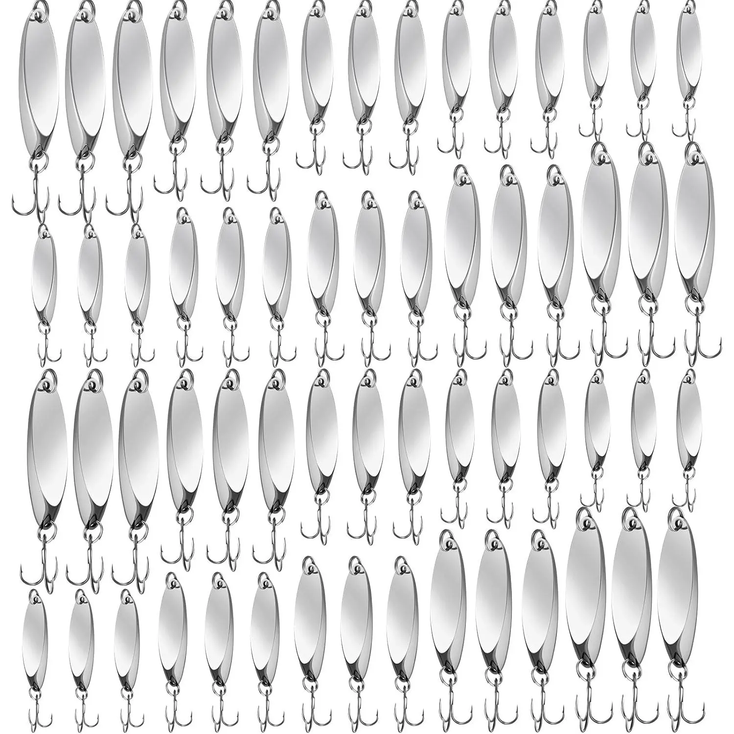 Fishing Lures Spoons Saltwater Treble Trout Lures Hard Metal Spinner Baits 5 Sizes Casting Spoon Hooks for Salmon Bass in 1/5 1/4 3/8 1/2 3/4 oz