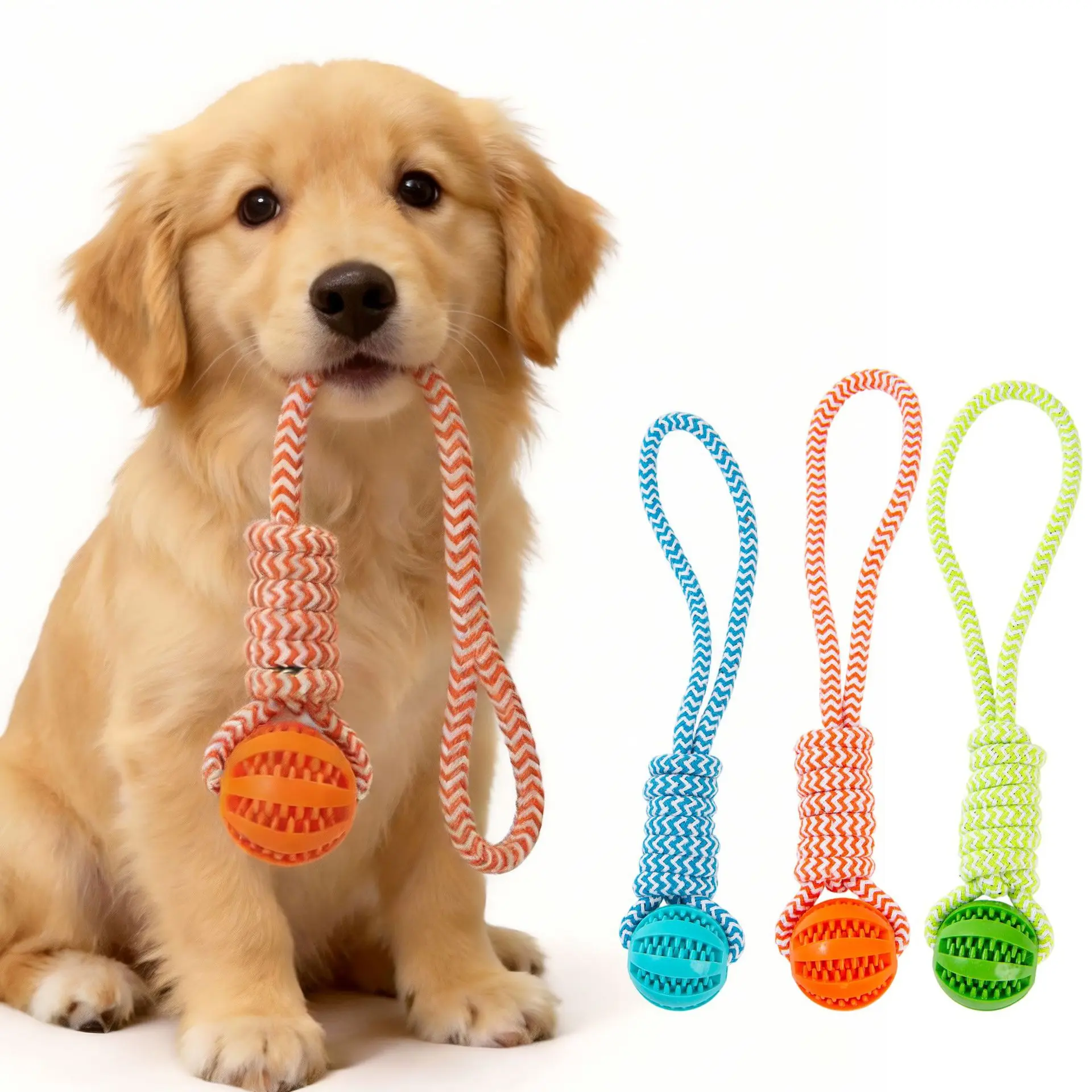 Dog Rope Tug Toy with Treat Dispensing Ball, Durable Chew Knot Toy for Interactive Play, Teeth Cleaning Toy for Labrador, Border Collie, Golden Retriever, French Bulldog