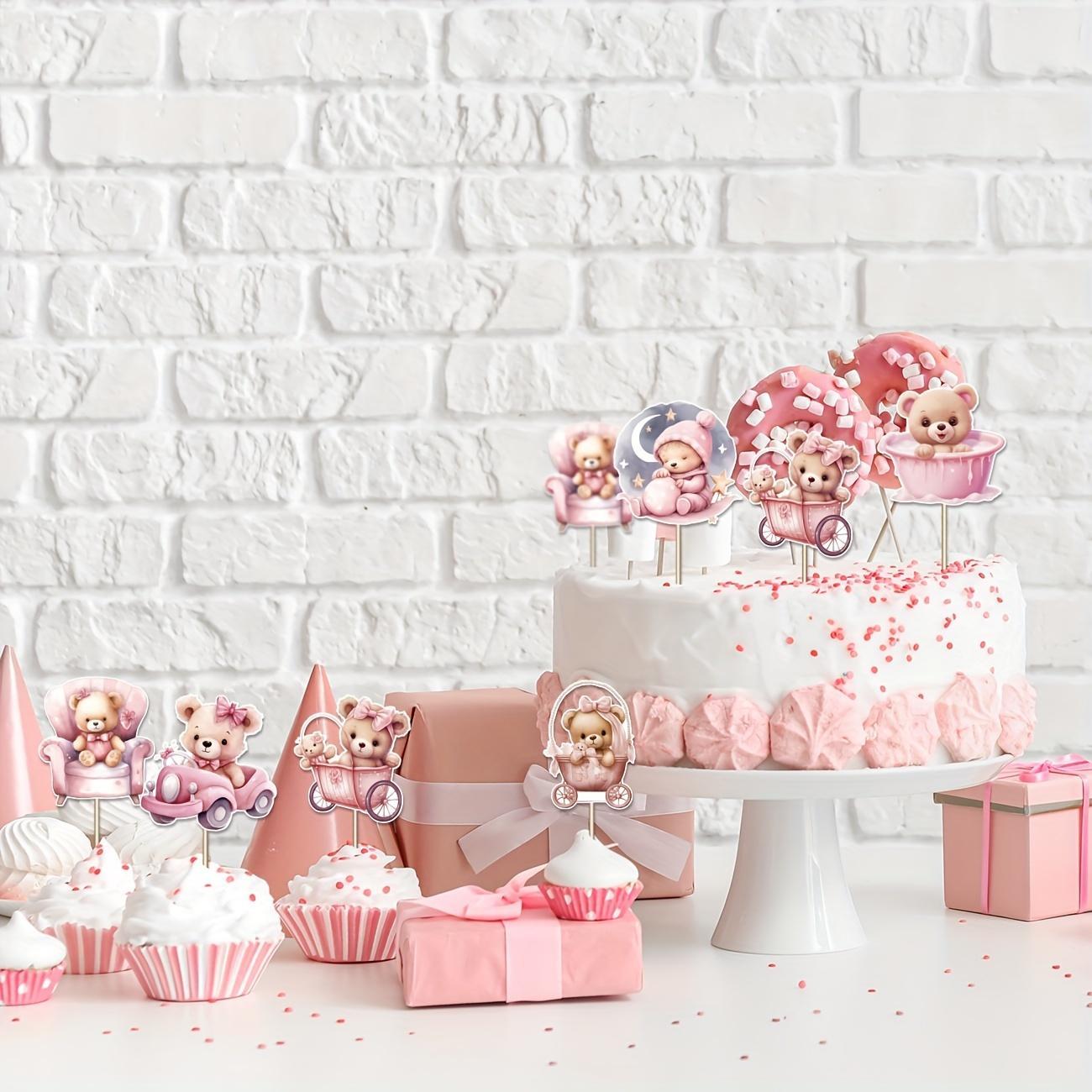 Bear & Carriage Design Cupcake Topper, 12pcs/set Cute Cartoon Bear Cupcake Picks, Gender Reveal Baby Shower Cake Decoration