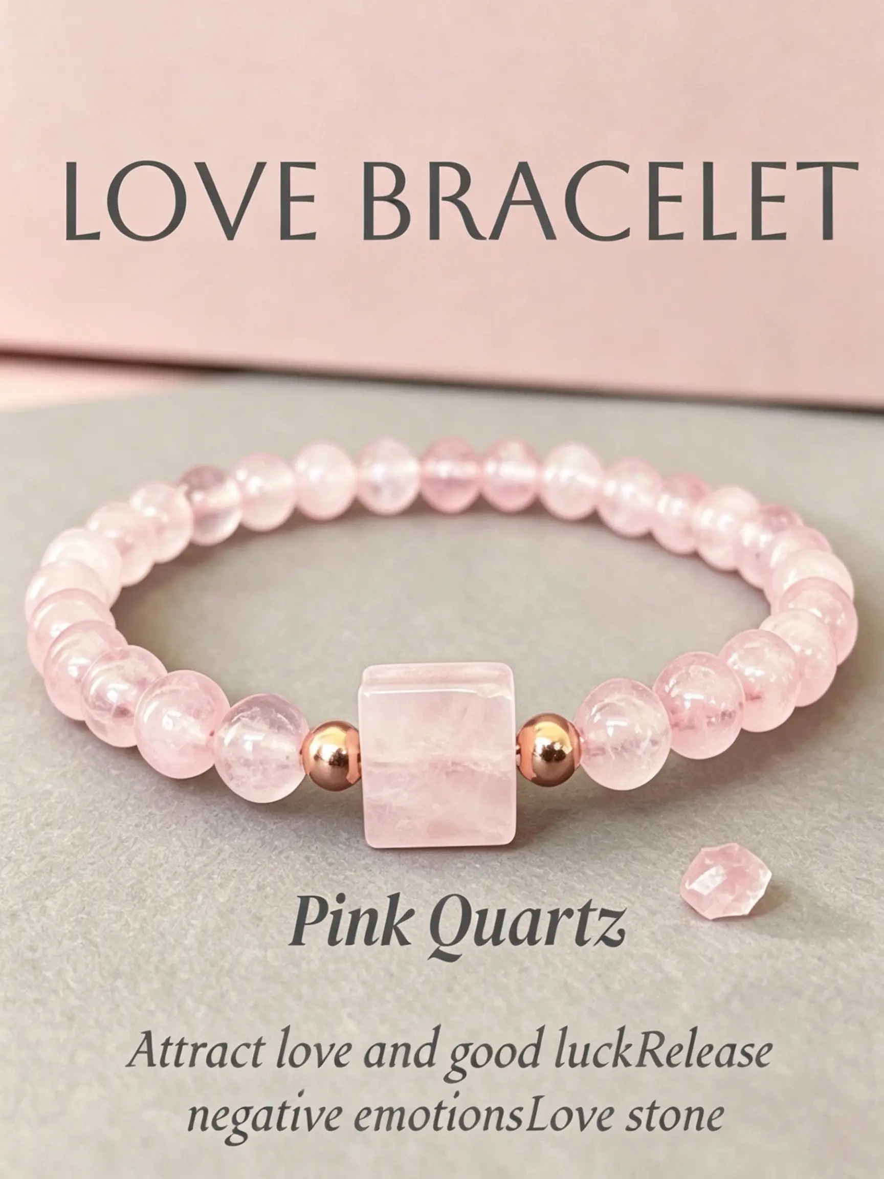 Natural Crystal Bead Bracelet, Attracts Positive Love Energy, Enhances Relationships, Rose, Powdered Sugar Design