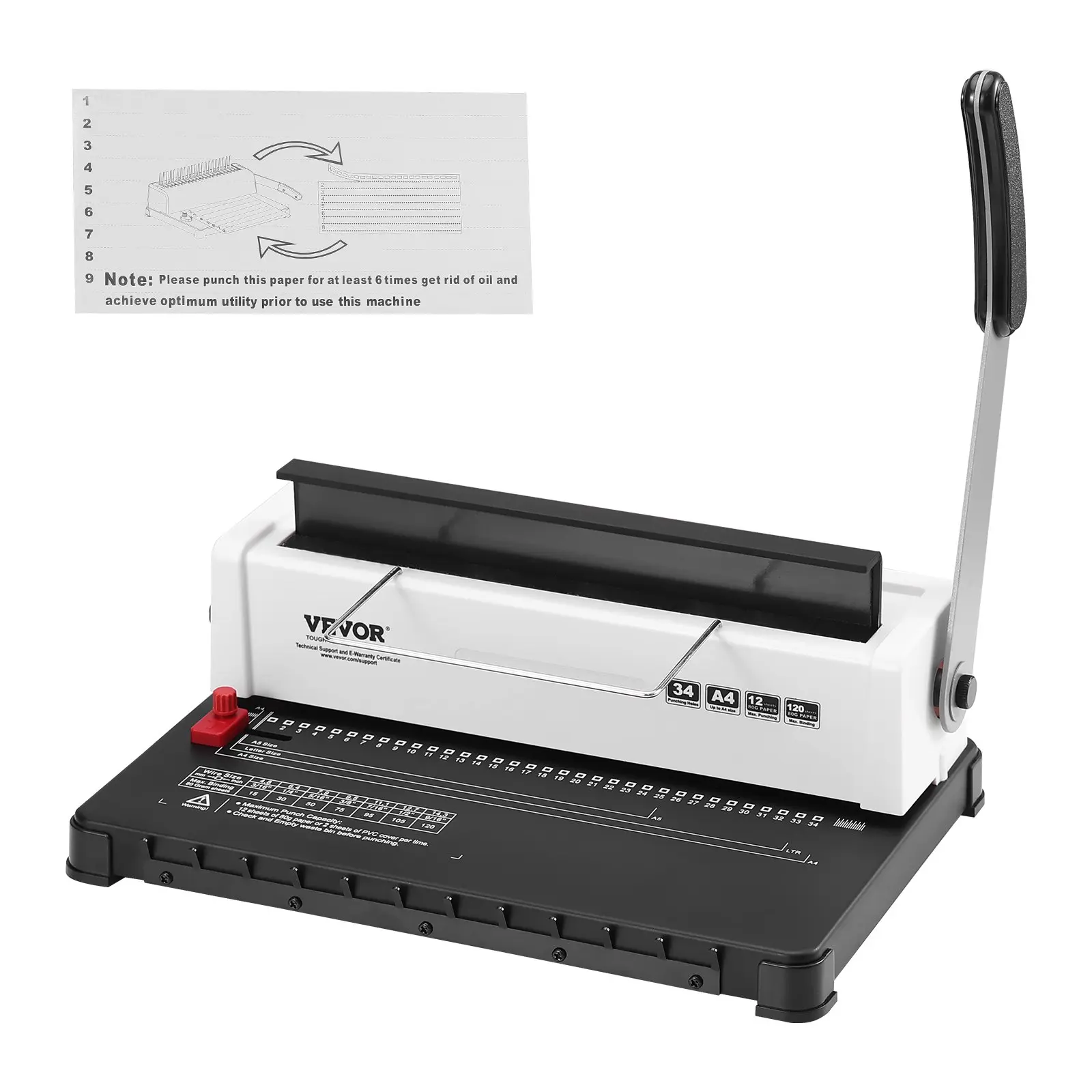 【toolupgrade】VEVOR Manual Press Coil Spiral Binding Machine, 34-Holes Punch Binder with Adjustable Margins, 120-Sheet Capacity, 3/16"-9/16" Coil Spines, for Letter/A4/A5 Sizes