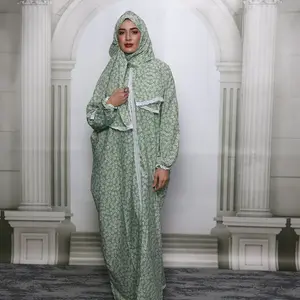 Muslim Women's Scarf-Style Ditsy Floral Modest Prayer Dress, Long Loose-Fitting Comfortable Print One-Piece, All Seasons Fashion Clothing Modesty