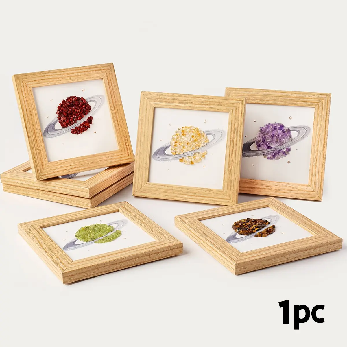 Mini Natural Crystal Gravel Planet Specimen Photo Frame, Home Decor Frame, Raw Ore Rock Shadow Box, Gemstone Collection, Reiki Energy Decor, Unique Gift