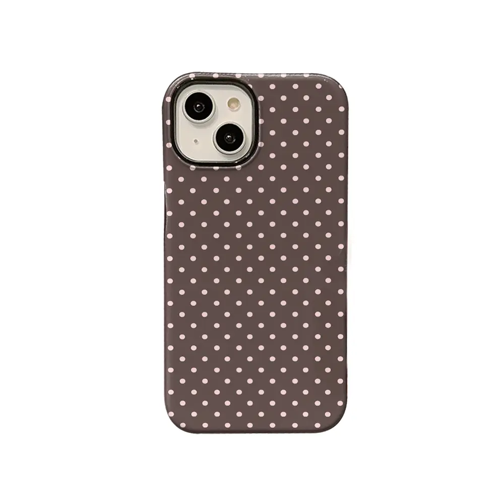Brown Pink Polka Dot Custom iPhone Case - Muted Gentle Style, High Print, Drop Protection Accessories for iPhone 17,16,15,14,13,12,11 Plus Pro Max, Warm Holiday Gift, Iphone Series